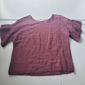 Elena Baldi Blouse Womens Medium Red Burgundy Flutter Sleeve Relaxed Fit Italy
